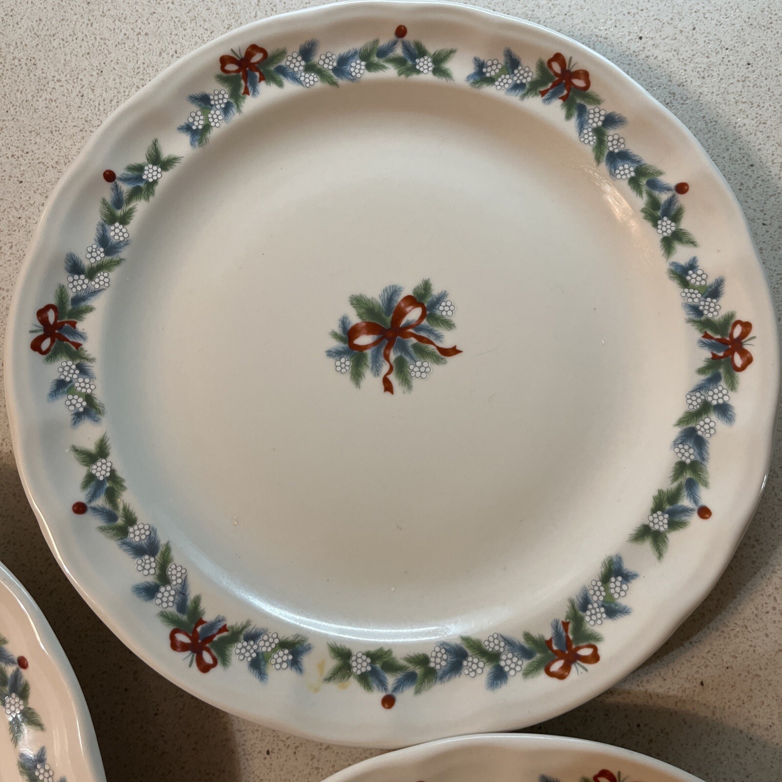 3 Pfaltzgraff Red Ribbons Dinner Plates 11 1/8” Diameter 1994-1997