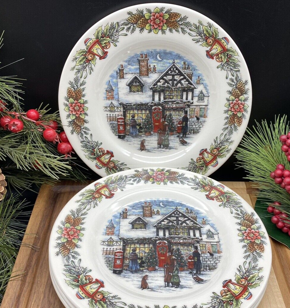 NEW-Royal Stafford CHRISTMAS TOY SHOP 8.5″ Salad Plates Pine Border (SET OF 2)