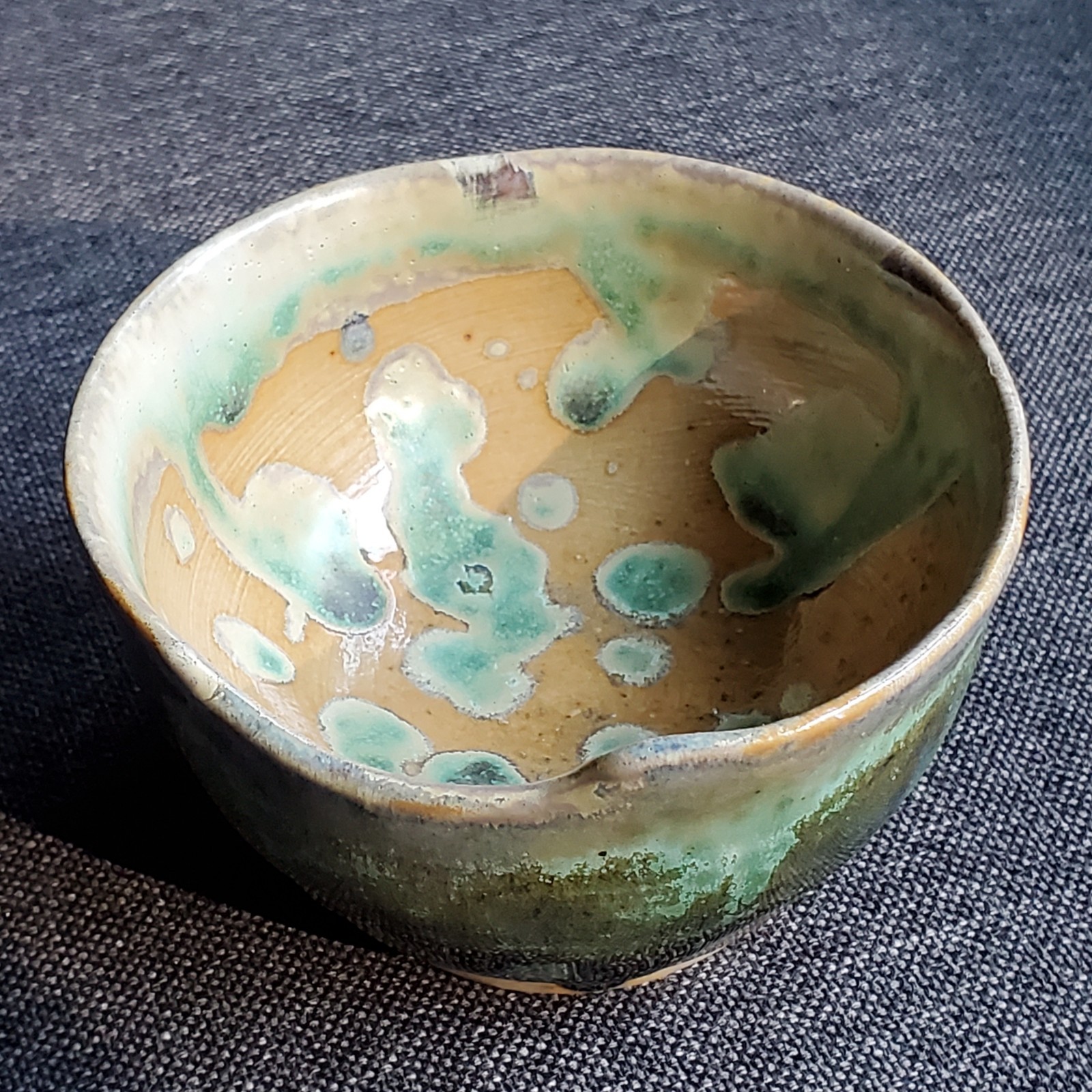 Studio Pottery Green Drip Glaze Small Contemporary Bowl