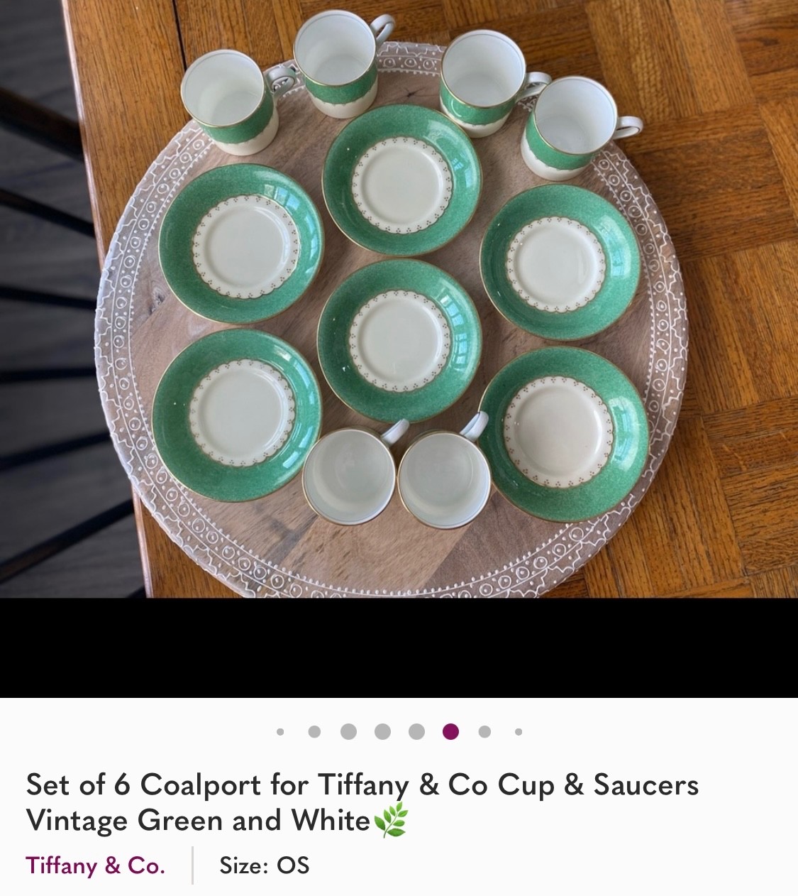 Rare Vintage Tiffany & Co Coalport Cup & Saucers Green and White
