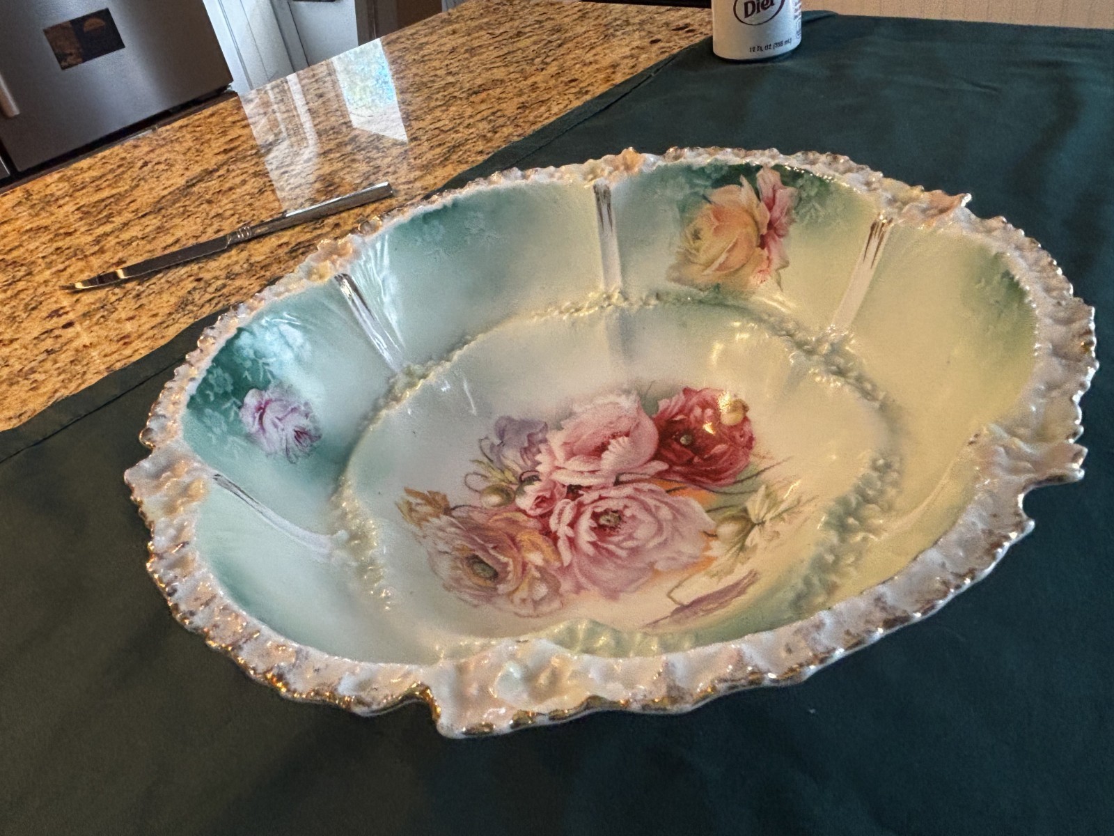 Beautiful RS Prussia Antique Large Deep Floral Bowl 10″ Red Mark PERFECT Cond.