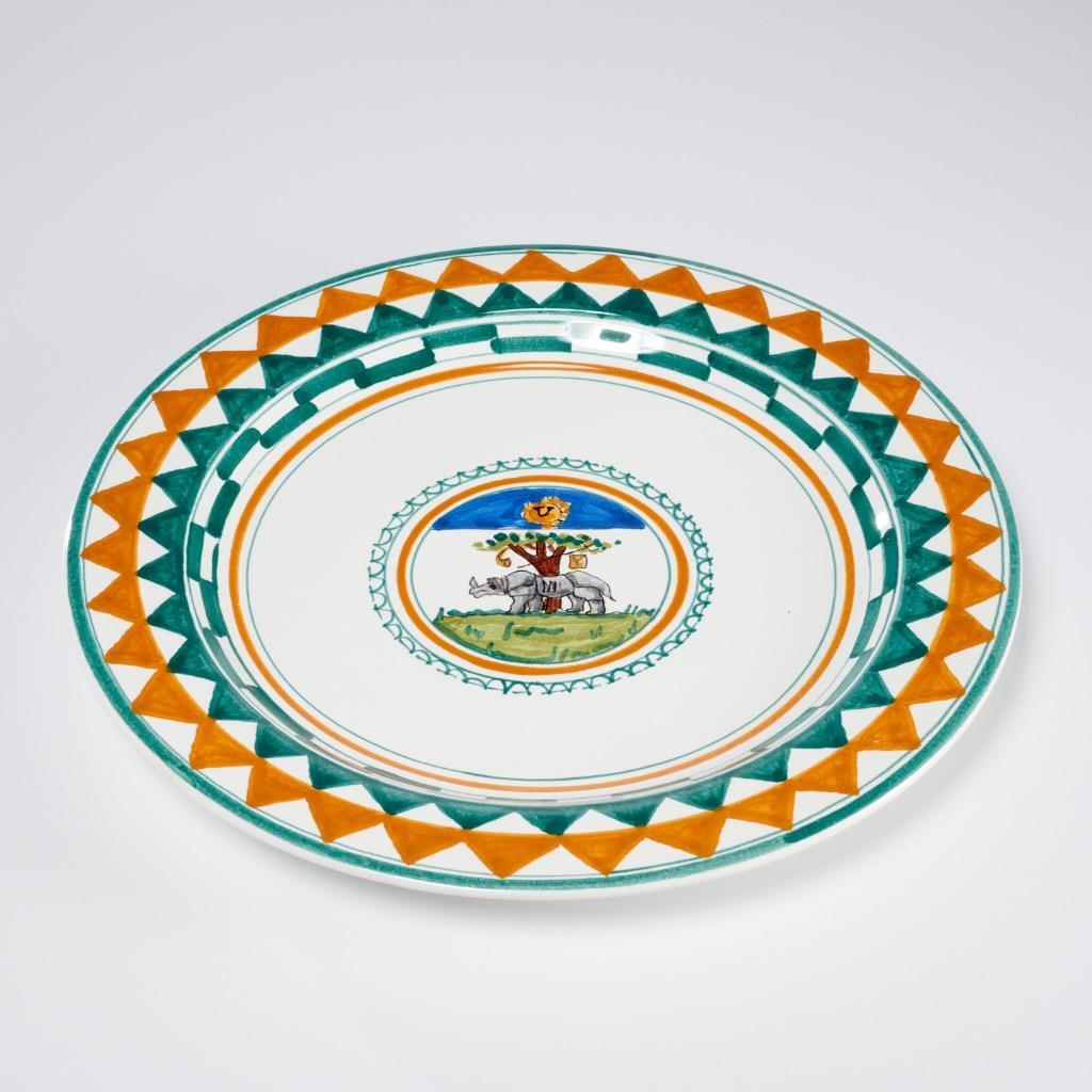 Palio di Siena Italian Contrade Selva Forest Rhino Green Orange Dinner Plate 11″