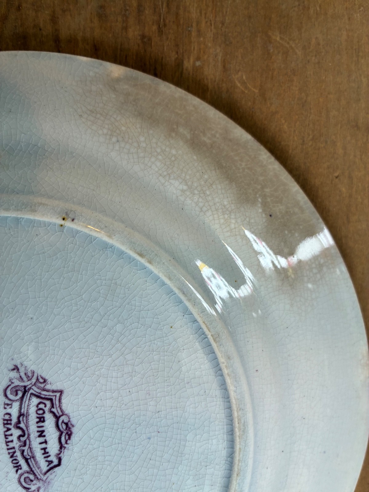 Pr Staffordshire Mulberry Purple Transferware Plates…”Corinthia” Pattern 8.5″