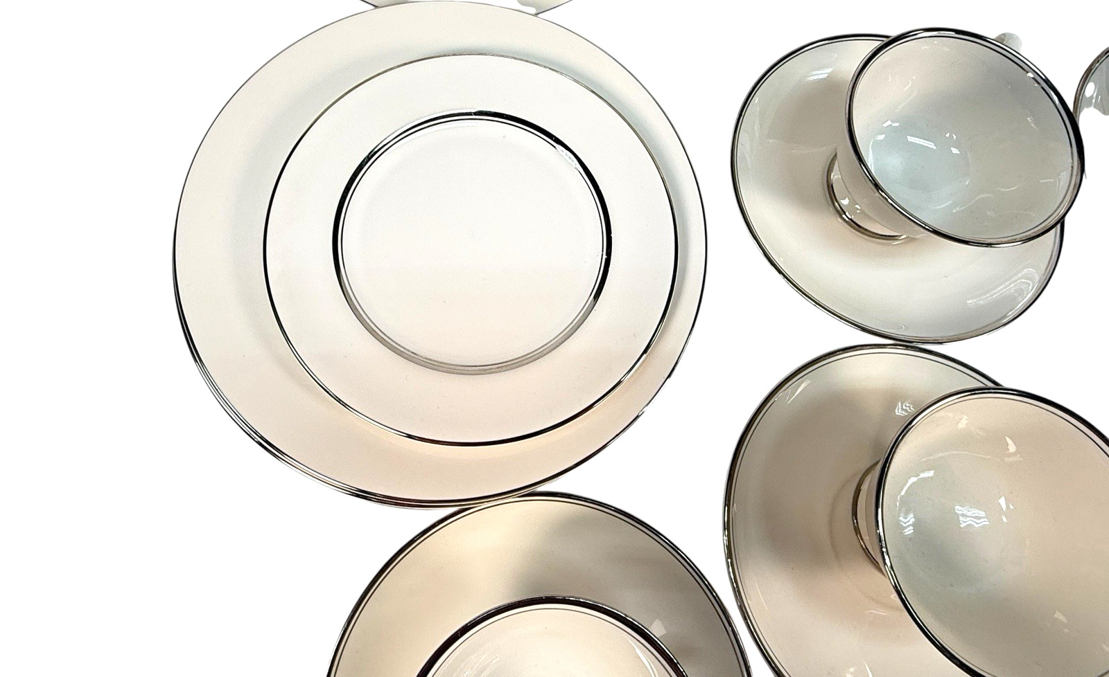 Vintage Flintridge China Mirador Bon-Lite Platinum Trim Dinnerware Set 29pc MCM