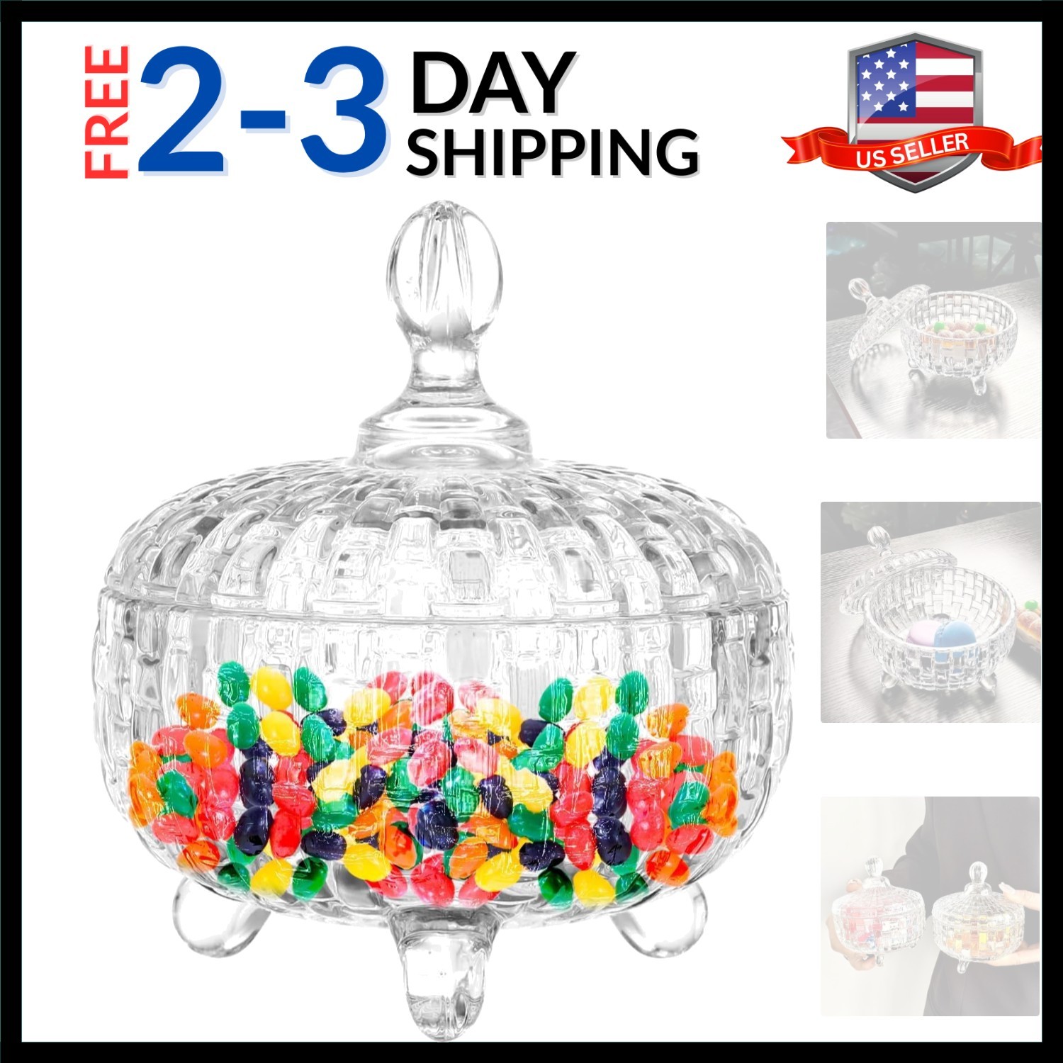 Candy Jar with Lid Crystal Glass Candy Storage Weave Design Candy Dish Bowl f…