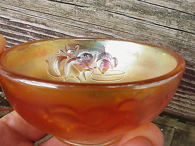 Fenton Kittens Marigold Carnival Glass 1½”Hx3¼” dia. Cereal Bowl 2 SETS KITTENS