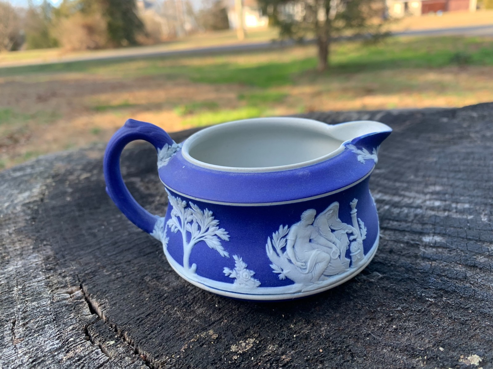 Wedgwood Jasperware Cobalt Blue Creamer 2 1/8″ Tall Made in England Circa 1900