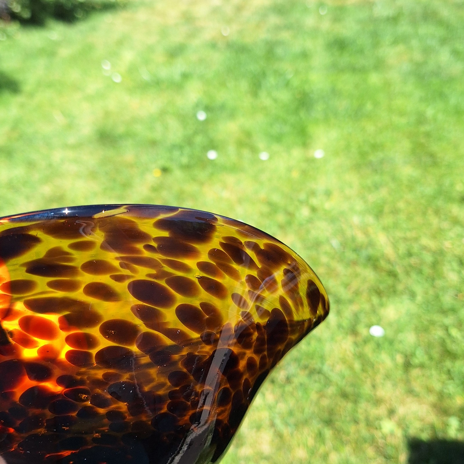 Art Glass Bowl Heart Tortoise Shell Amber Brown Marbled Leapard Design