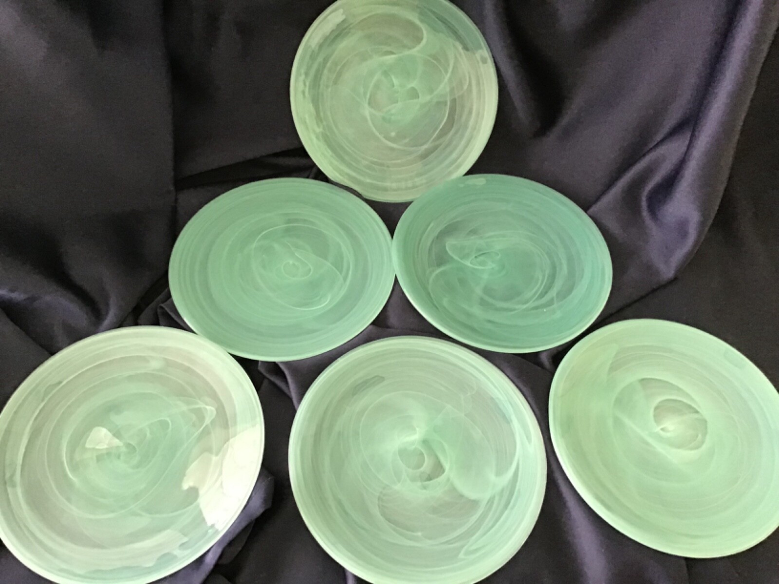 6 PIER ONE aqua ALABASTER glass SALAD PLATES EXCELLENT! PIER 1 turquoise green
