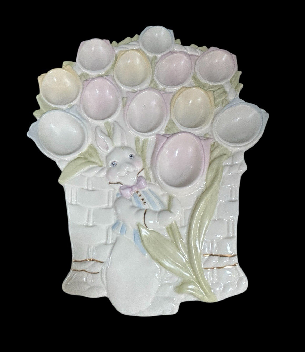 Lenox Tulip Basket Deviled Egg Porcelain Plate Easter Bunny Pastels 12″x10″ EUC