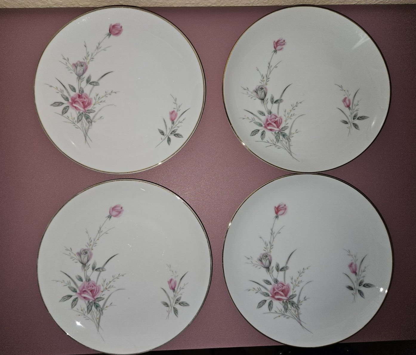 Vintage 1950s Golden Rose Fine China Japan Salad Plate 7.5″ Set of 4