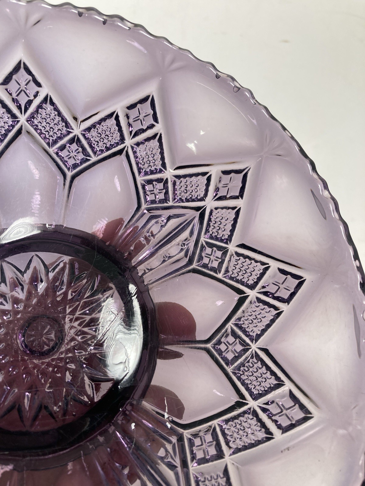 Vintage irradiated Purple Glass candy Dish, Server, bowl, debossed