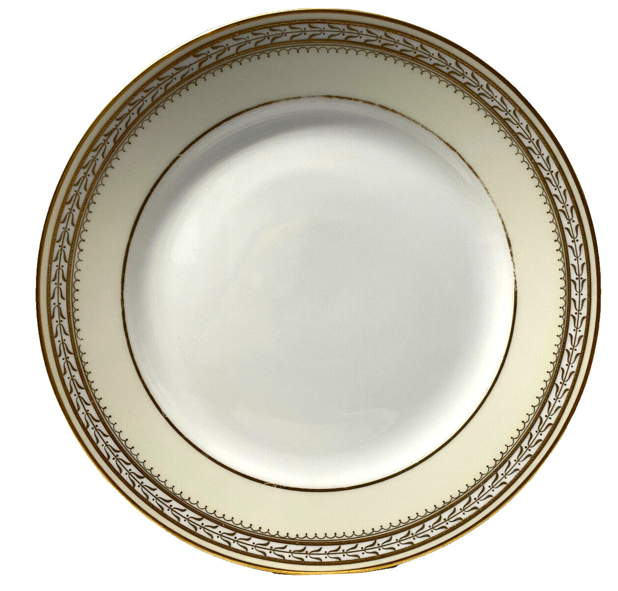 Noritake M Chanfaire China Japan Dinner Plate Ivory White Gold 10″ Diameter