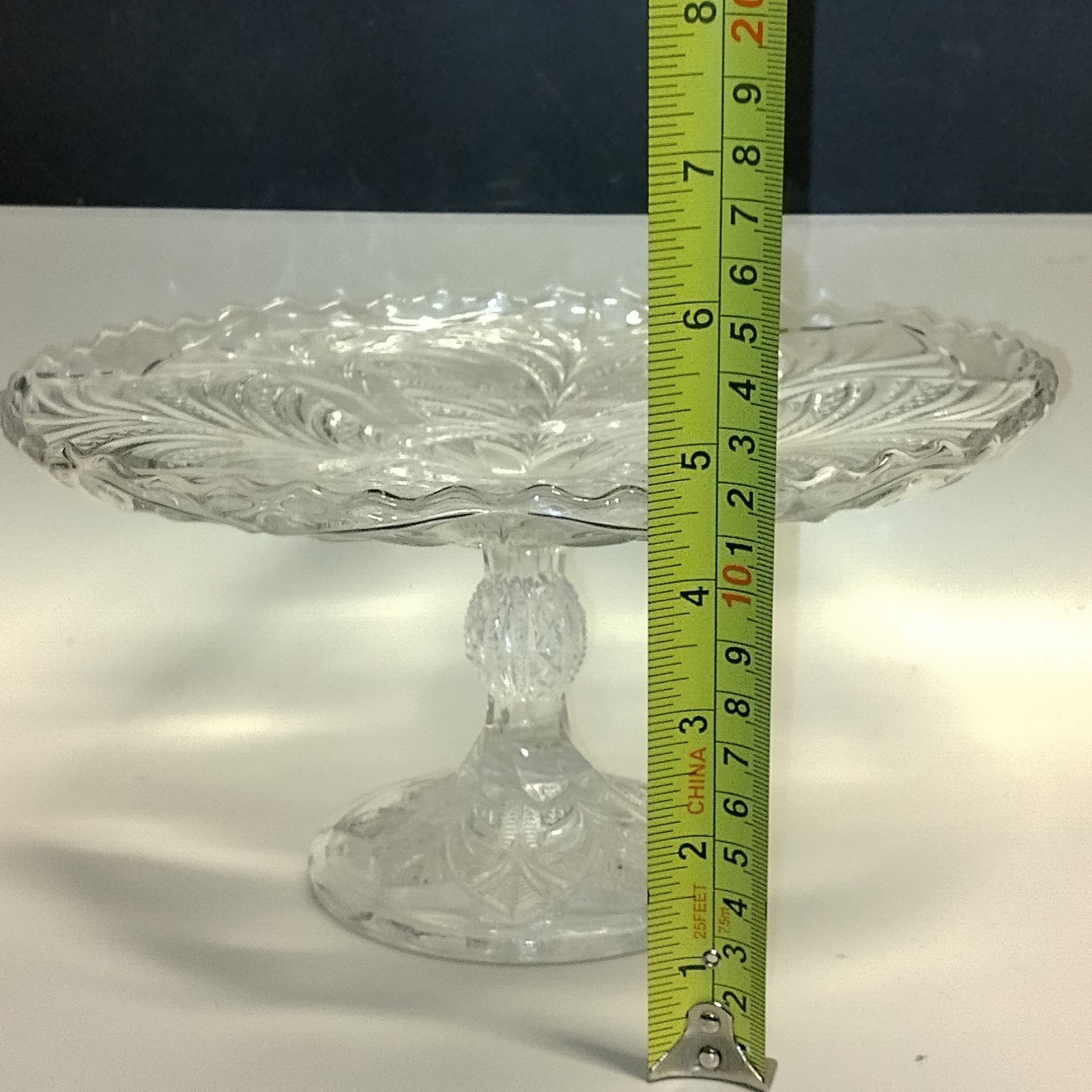 EAPG Bryce Higbee & Co Bonair Palm Leaf Fan 9″ X 4.5″ Footed Cake Stand 1903 UV