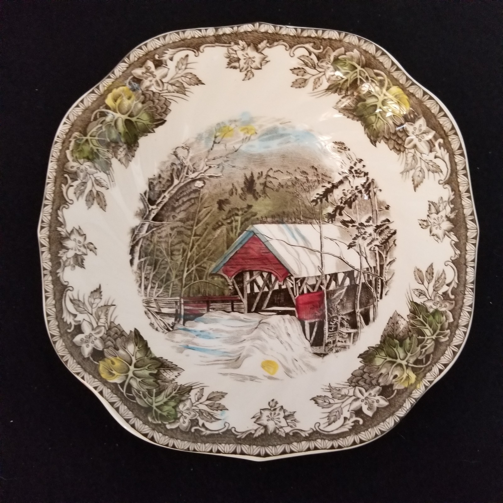 Six 6 1/4″ Johnson Bros Friendly Village Covered Bridge Cereal Fruit Bowls