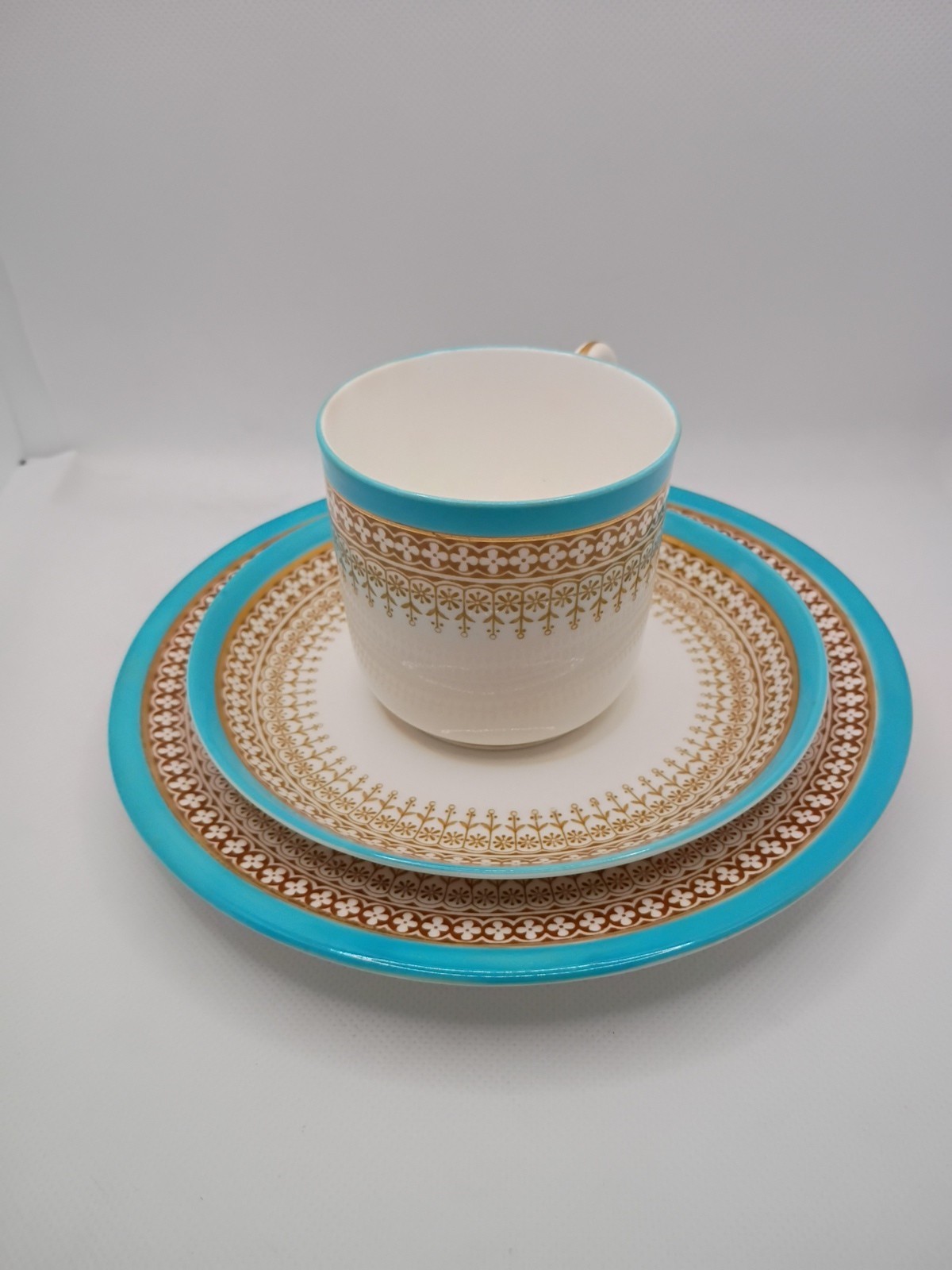 Royal Worcester Porcelain “Wisteria” Pattern Or Similar Turquoise & Gold Border