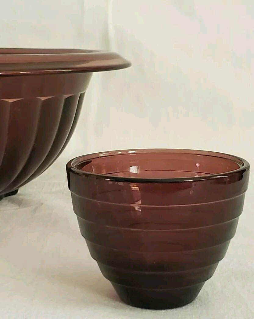 Vtg 30’s Hazel Atlas Purple Amethyst Punch Bowl Chrome Art Deco Moderntone Cups