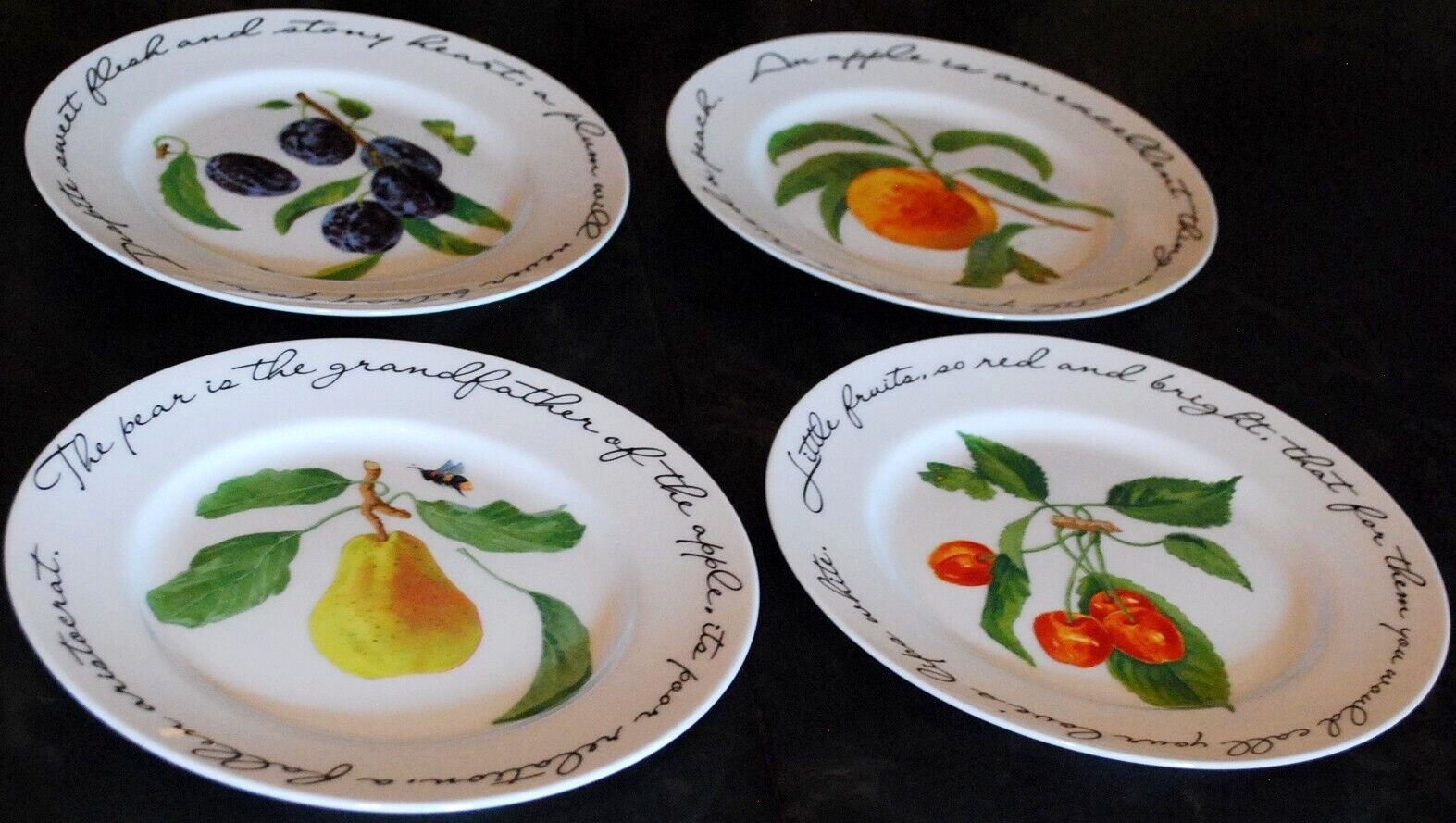 Vintage Set 4 ORCHARD SUITE Williams Sonoma Dessert Plates FRUIT/POETRY 7 7/8″
