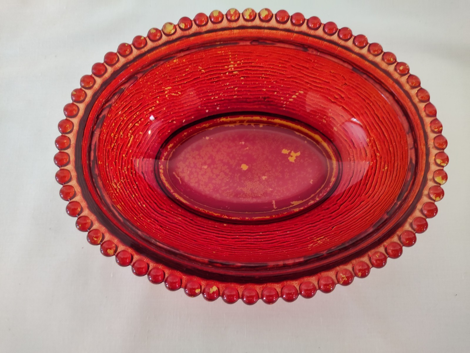 Vtg Red Flashed HEN ON NEST Indiana Glass 7” Candy Dish