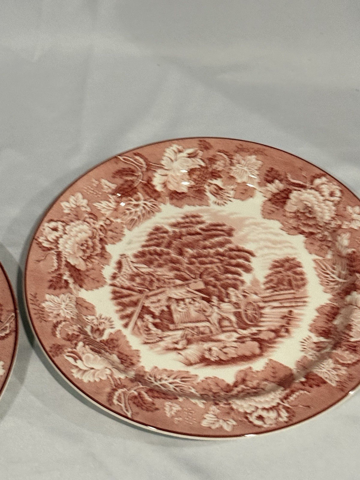 2 Vintage Woods & Sons English Scenery Red Transferware Oval Serving Plates