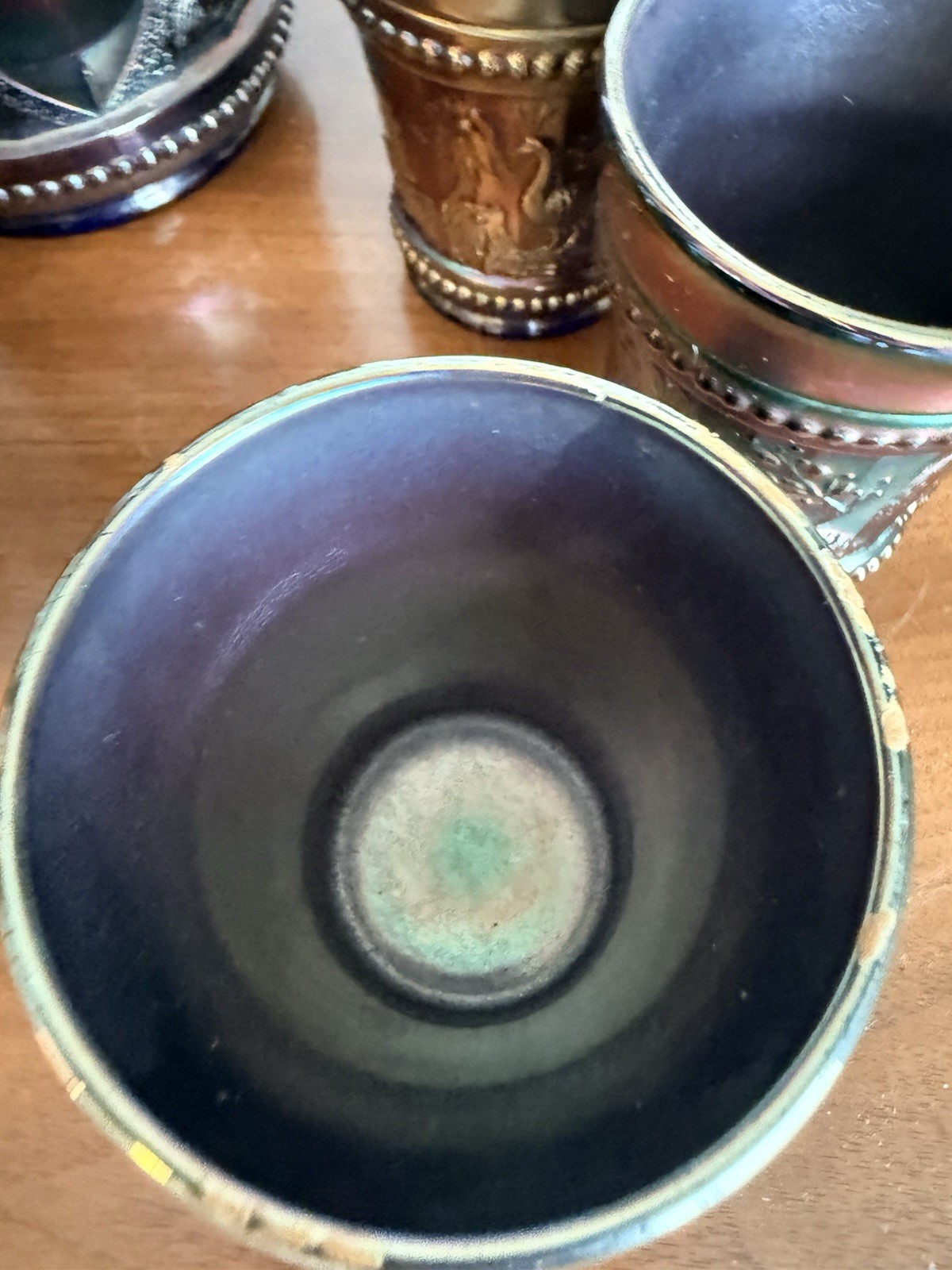 Antique Northwood Carnival Glass Peacock At The Fountain Pitcher & Tumblers Set