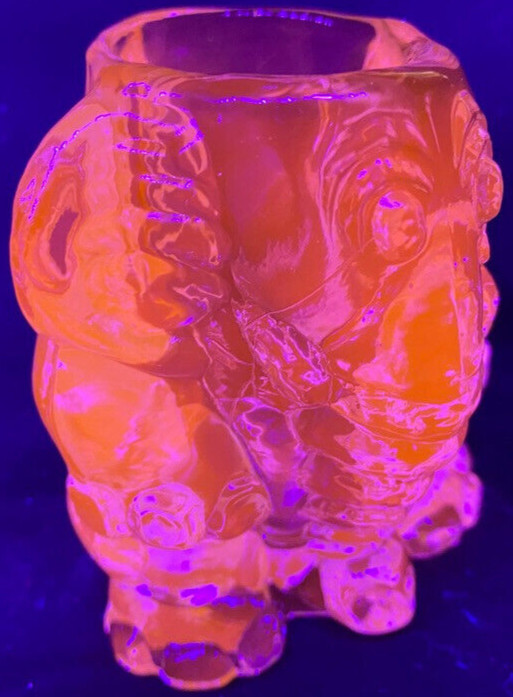 Blue Vaseline glass Circus elephant toothpick Q-tip holder uranium match crying