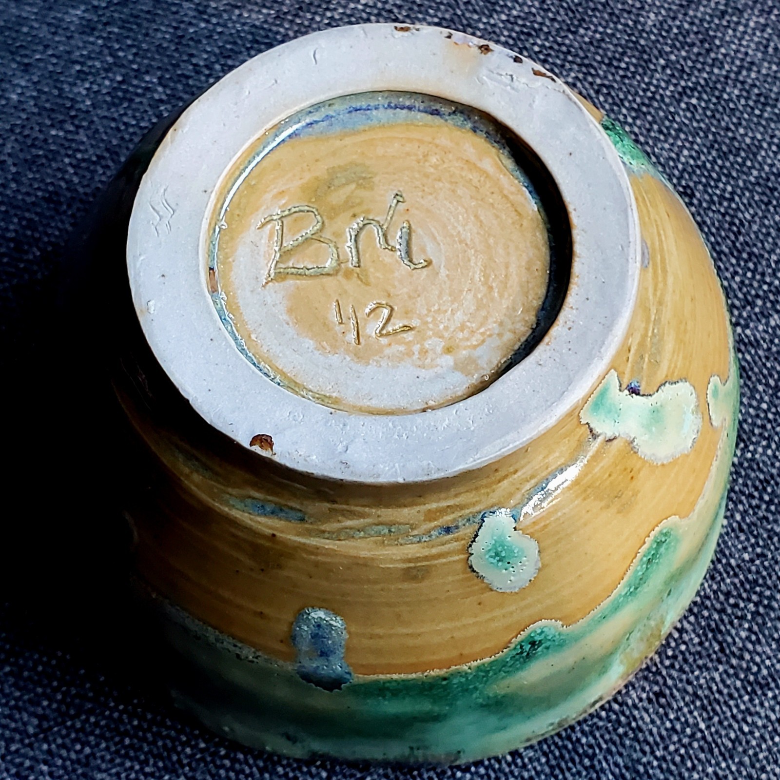 Studio Pottery Green Drip Glaze Small Contemporary Bowl