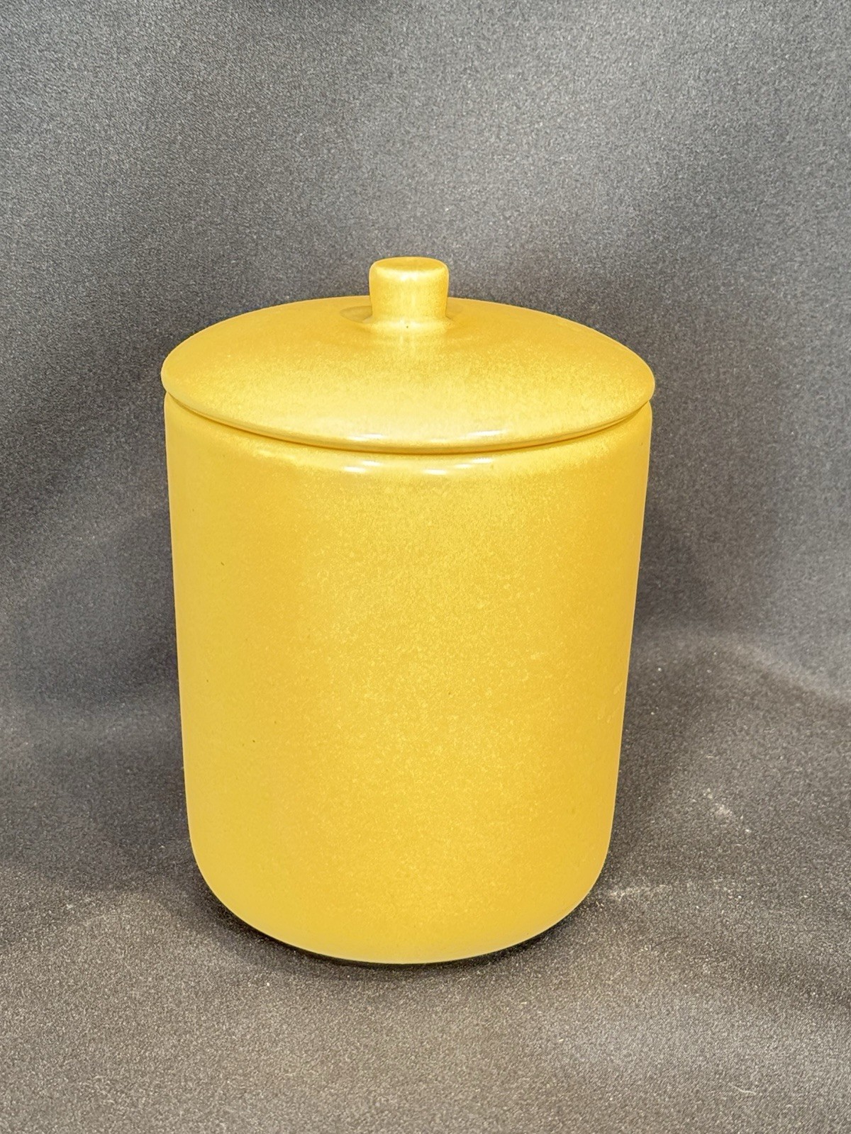Vintage MCM LA Solana Yellow Stoneware Pottery 5″x4″ Jar Canister with Lid