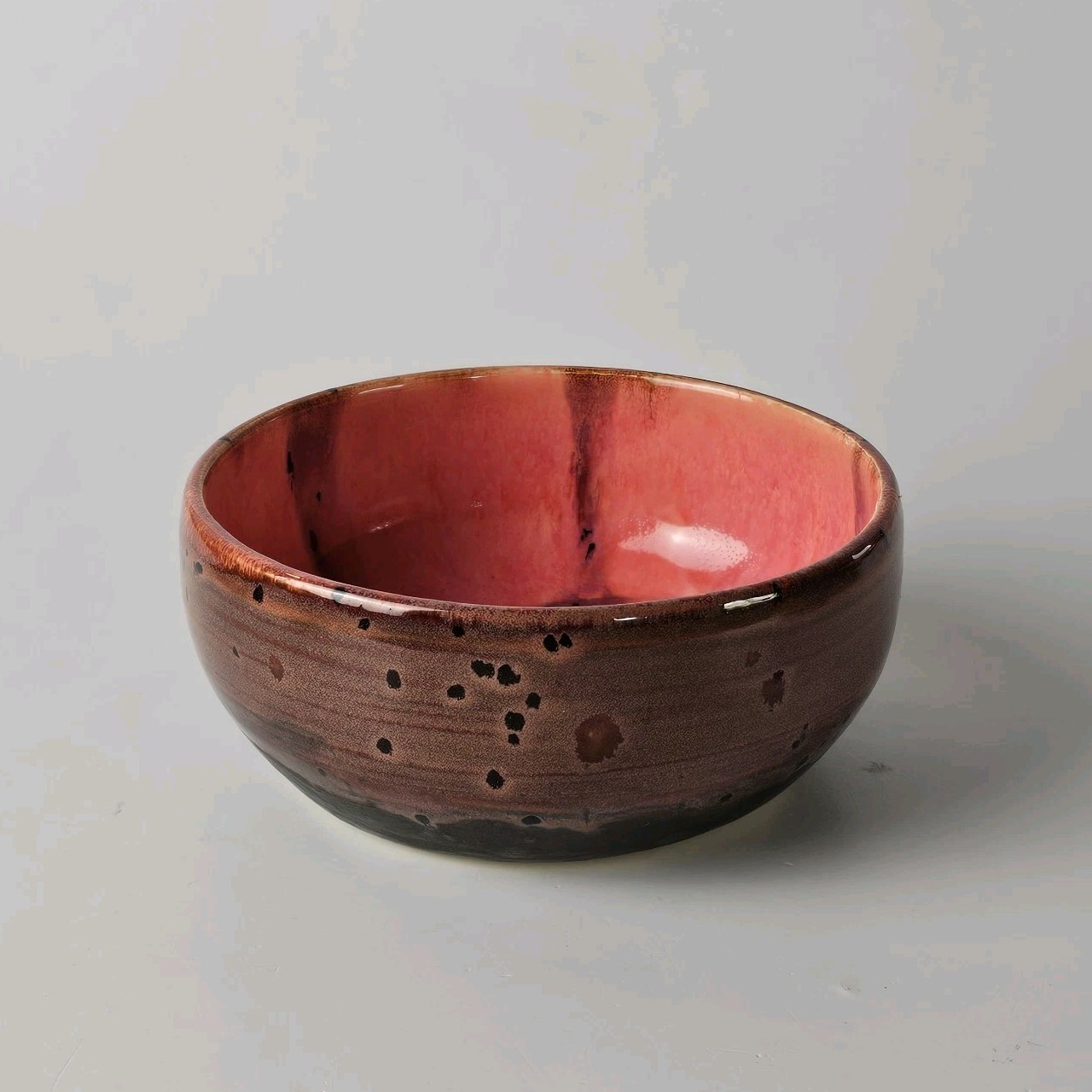 Signed Pottery Golden Red & Brown Drip Glaze Ceramic Bowl Studio Art