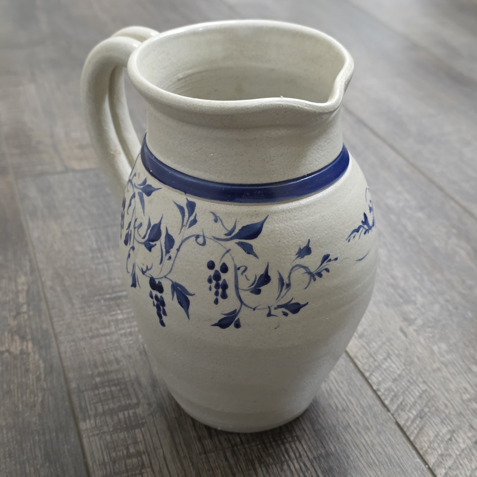 Vintage Williamsburg Stoneware Pottery Pitcher 1997 Blue Floral Pattern