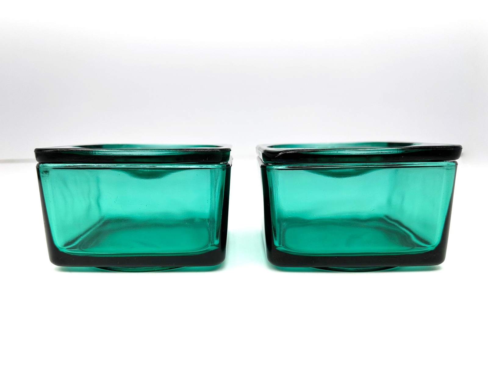 Vintage Jeannette Ultramarine Glass Refrigerator Dishes Pair 1930s Stackable Set