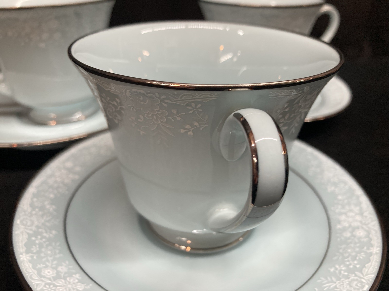 Noritake Fidelity 8003 Light Blue Cups & Saucers Set of 3