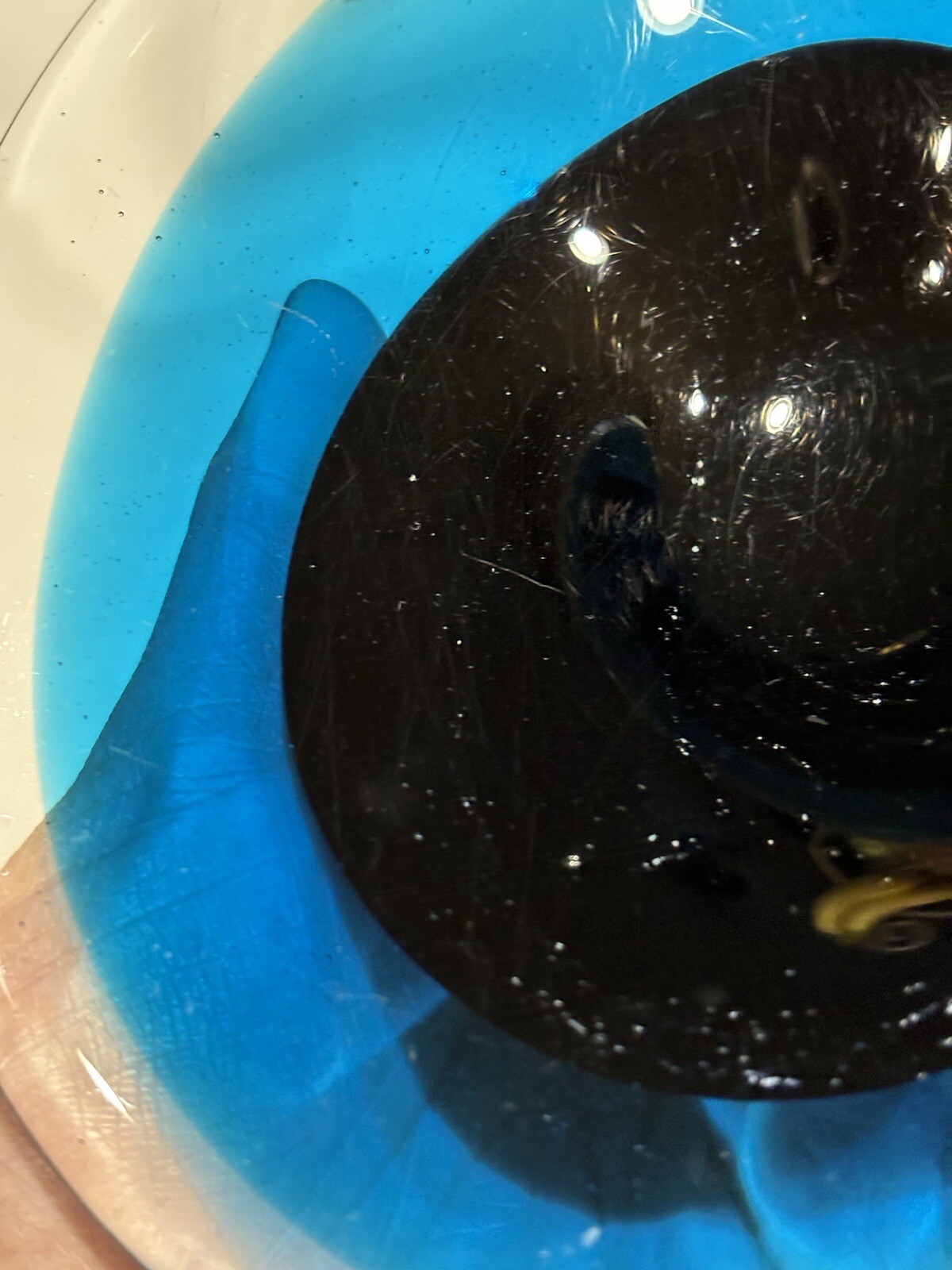 Vintage Art Glass Blue, Black to Clear Asymmetrical Candy or Trinket Dish AS IS