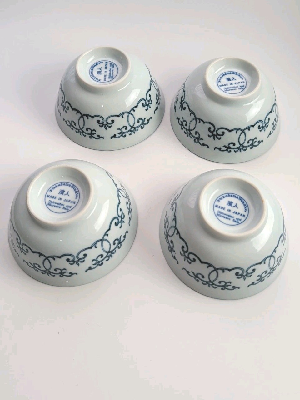 4 Yokohama Studio Japanese Porcelain Ramen Serving Bowl 5″ Blue/White Arabesque