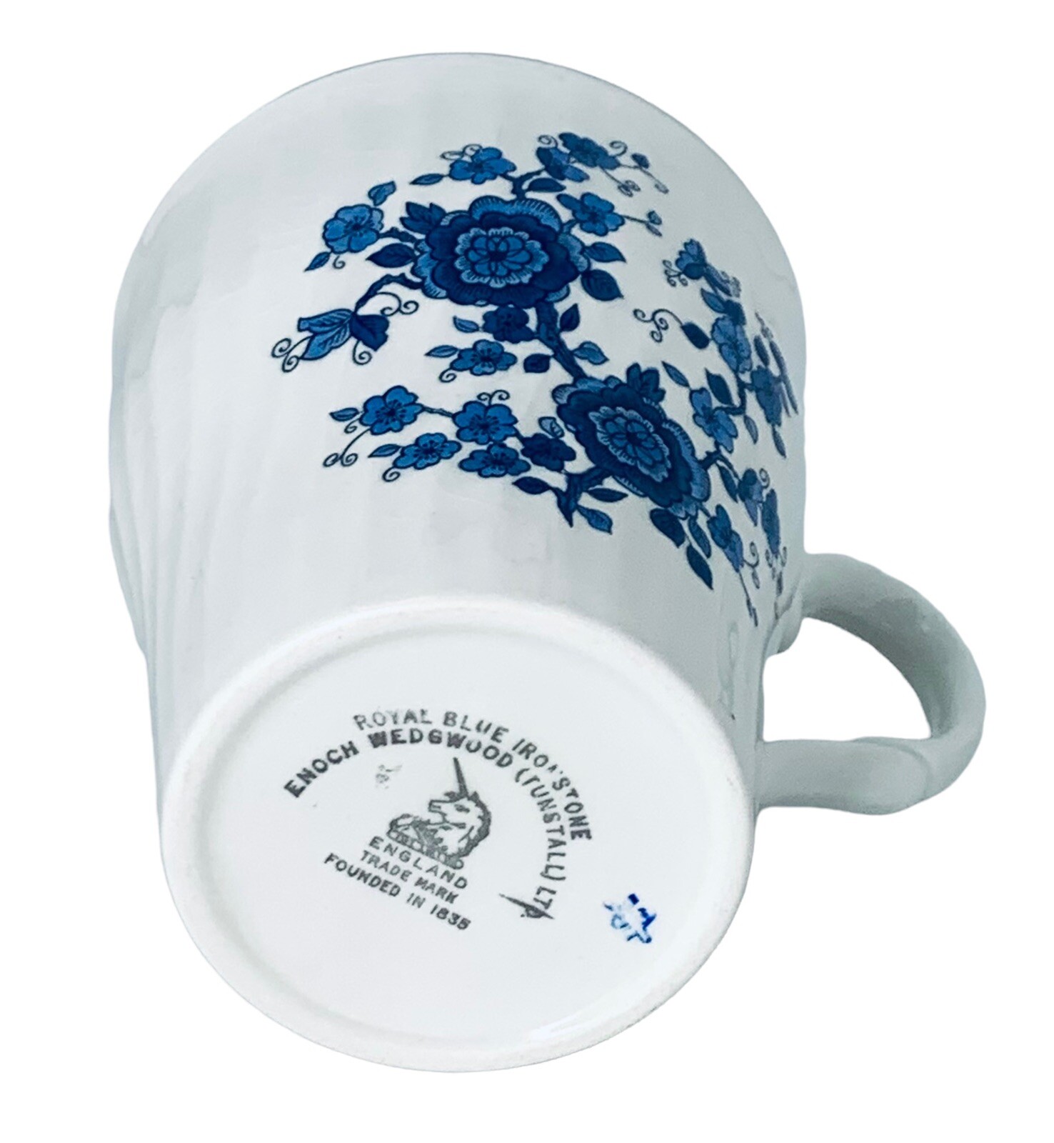 Wedgwood & Co LTD ROYAL BLUE Floral Swirl White Ironstone Mug England