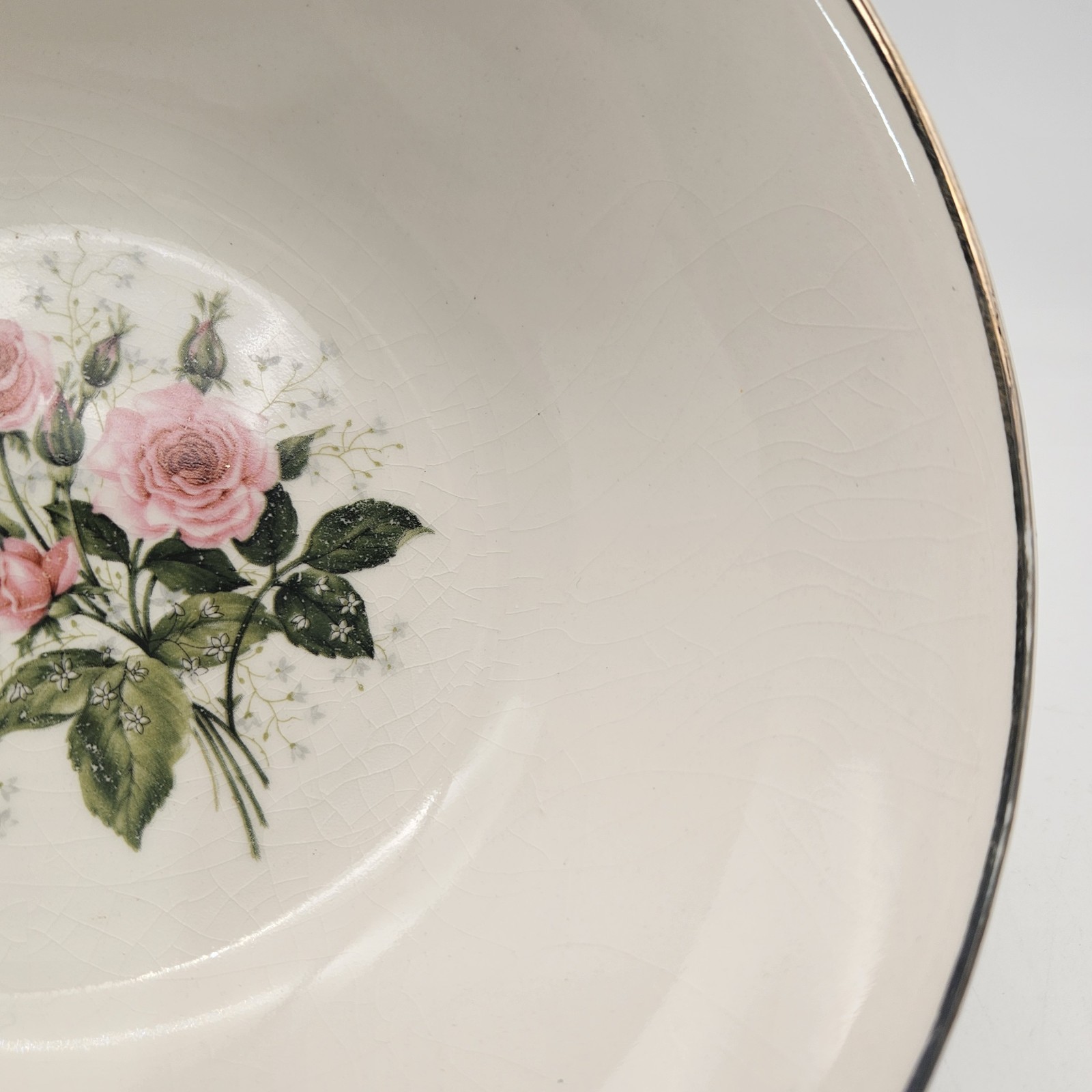 Vintage Mid Century Fairbanks Alpine Rose Serving Bowl Pink Floral 8 1/8 Inches