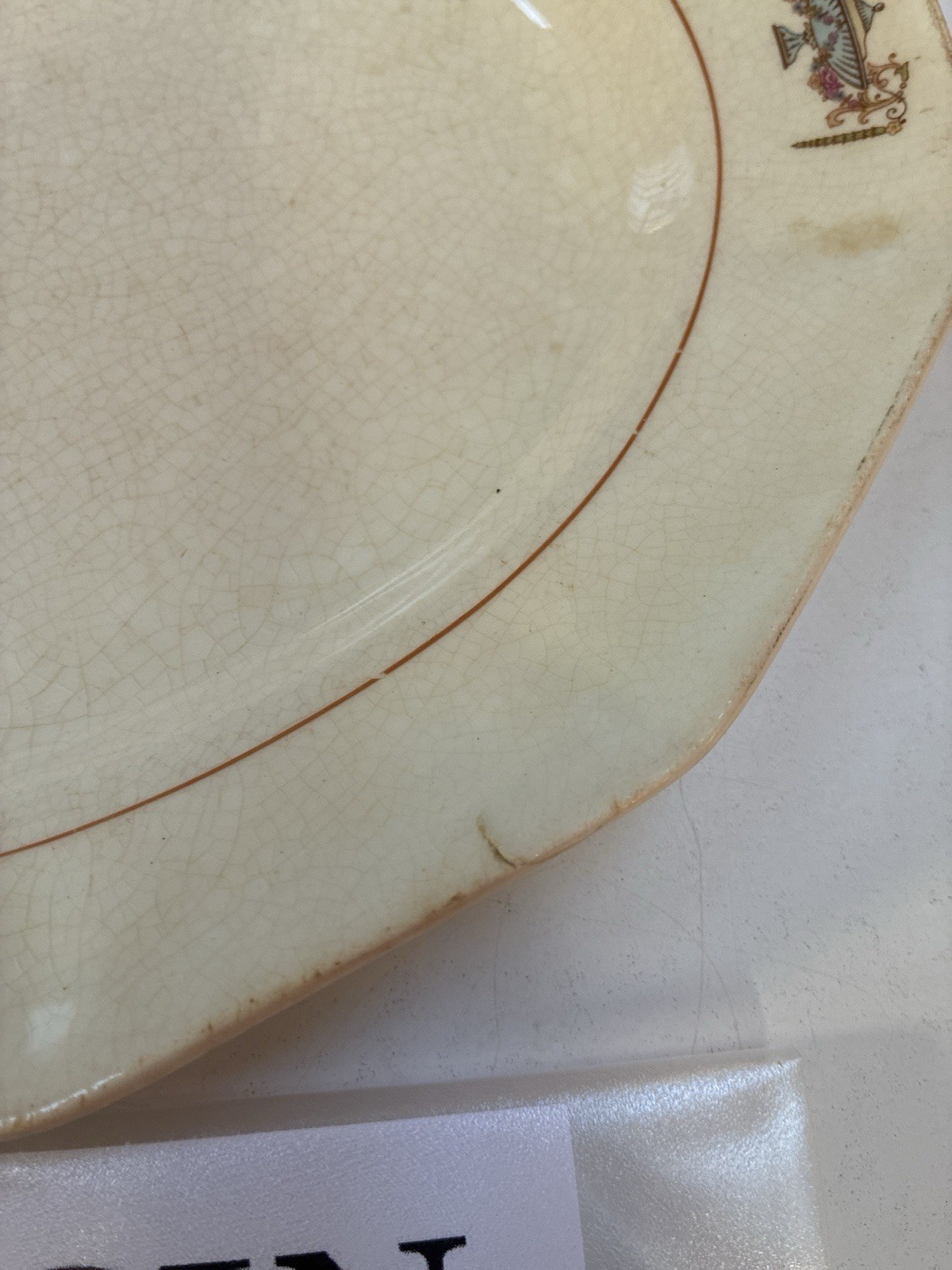 F.C. Co. Martha Washington Platter 12” Sebring Ohio Crazed Patina Blue White