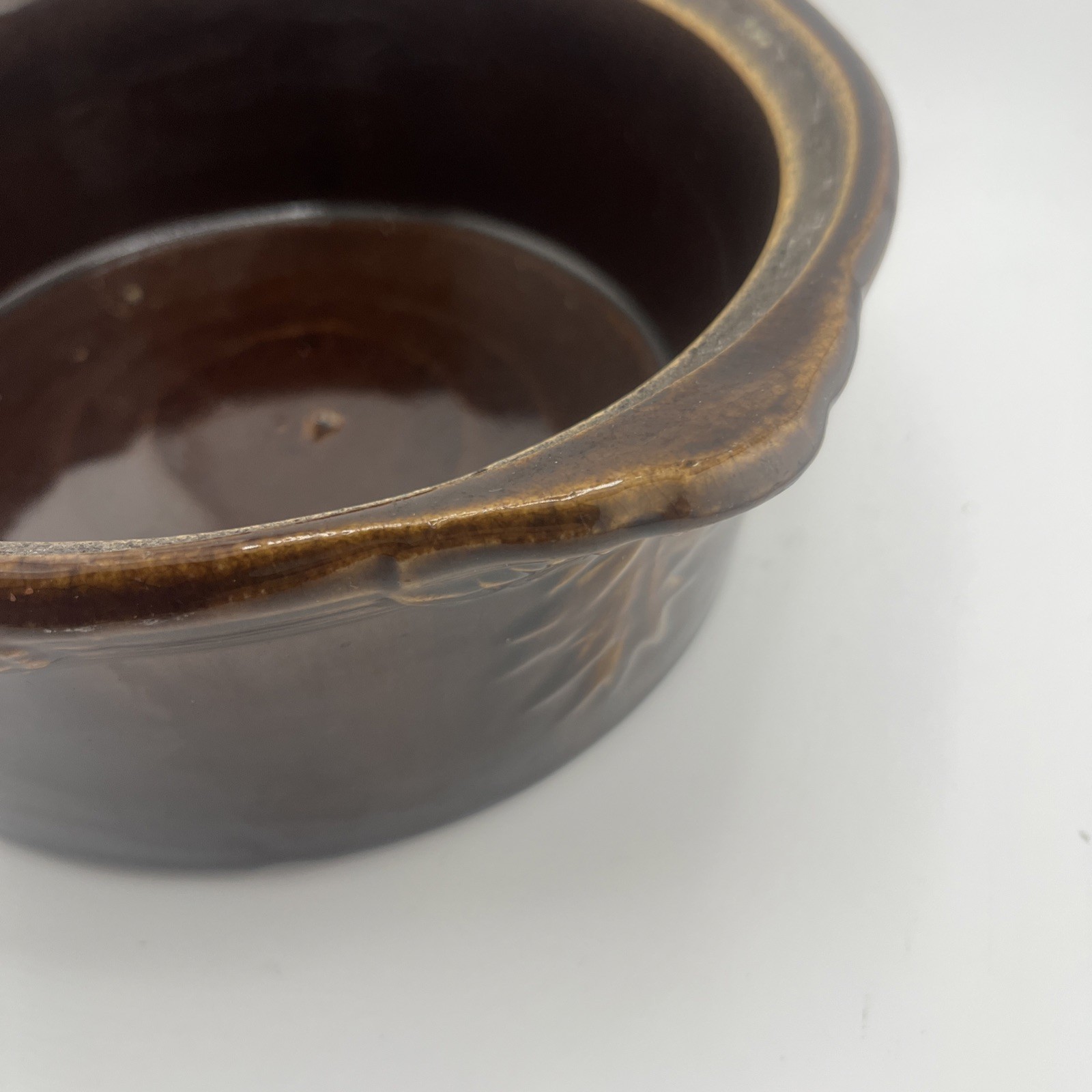 Vintage Brown Stoneware Ceramic Crock Lidded Casserole Dish Unmarked ST