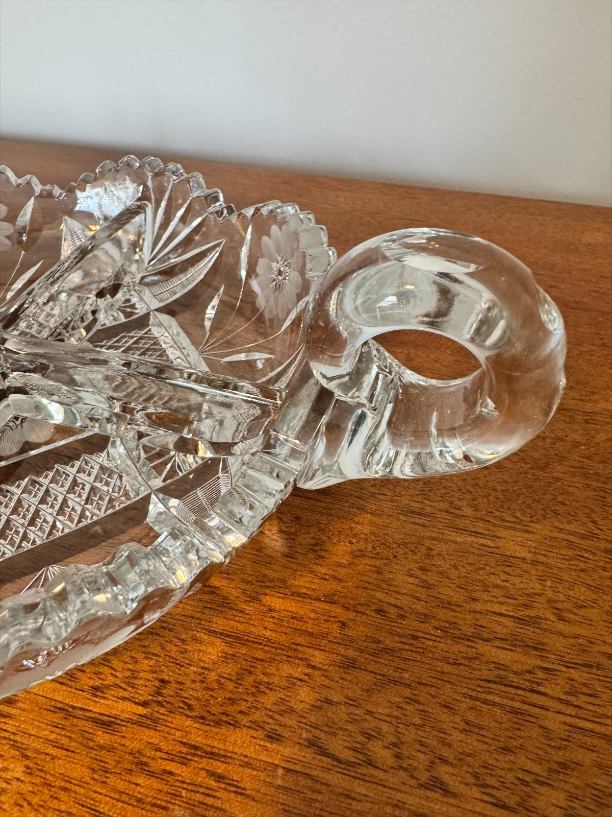 Pretty Vintage Cut Glass Divided Relish Dish with Handles – Starburst 11″x8″