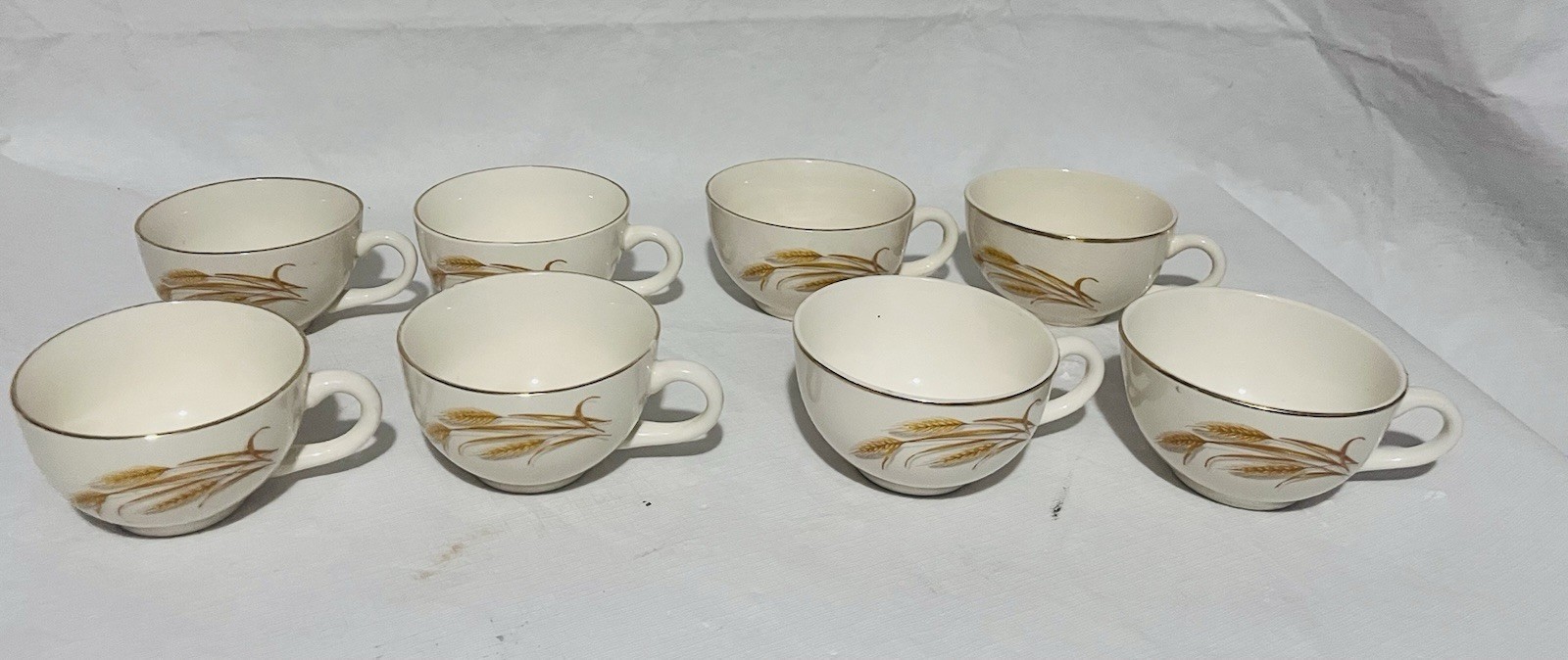 Lot Of 8 Vintage Homer Laughlin Golden Wheat cups 22K gold trim