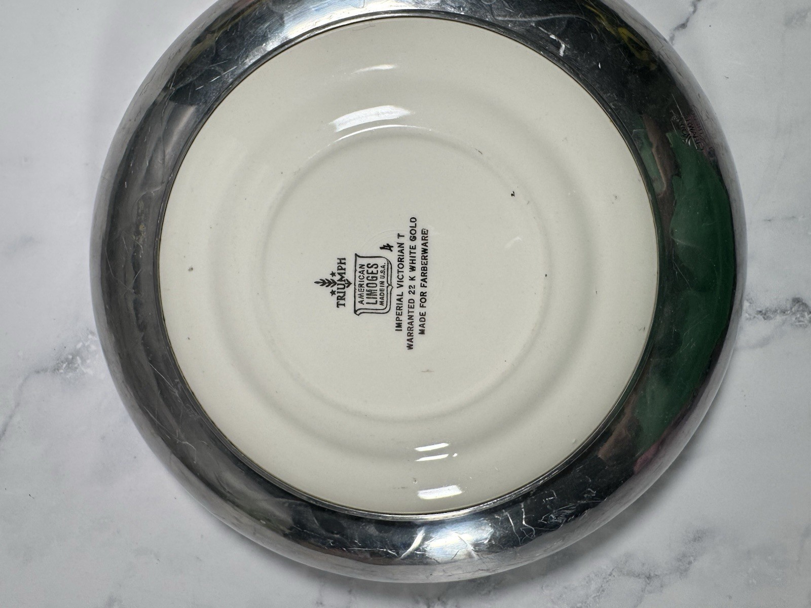 Vintage Triumph Limoges Wrought Farberware Imperial 22k White Gold Serving Bowl