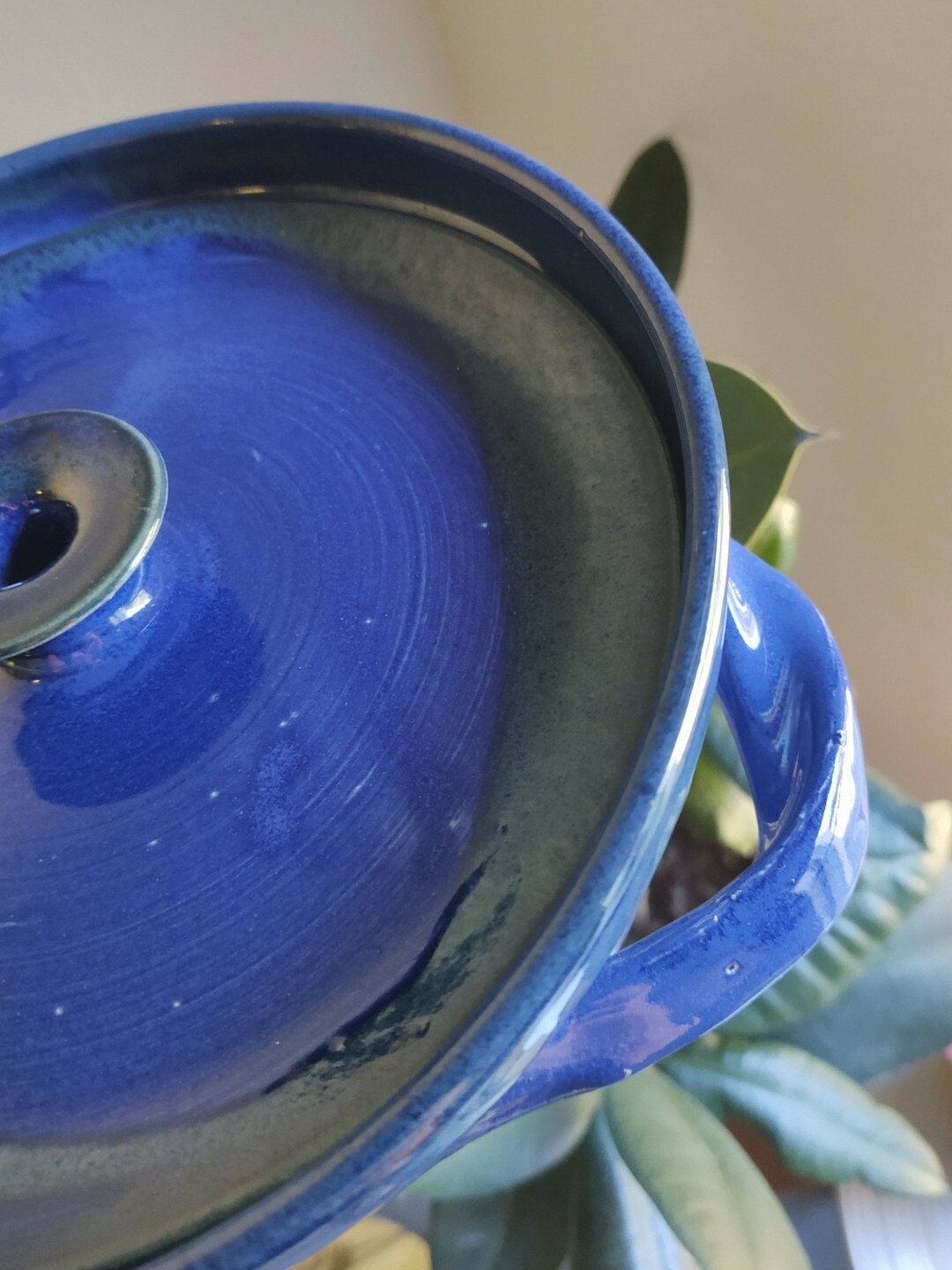 Vintage Studio Pottery Ceramic Handmade Blue Green Drip Glaze Lidded Dish Signed