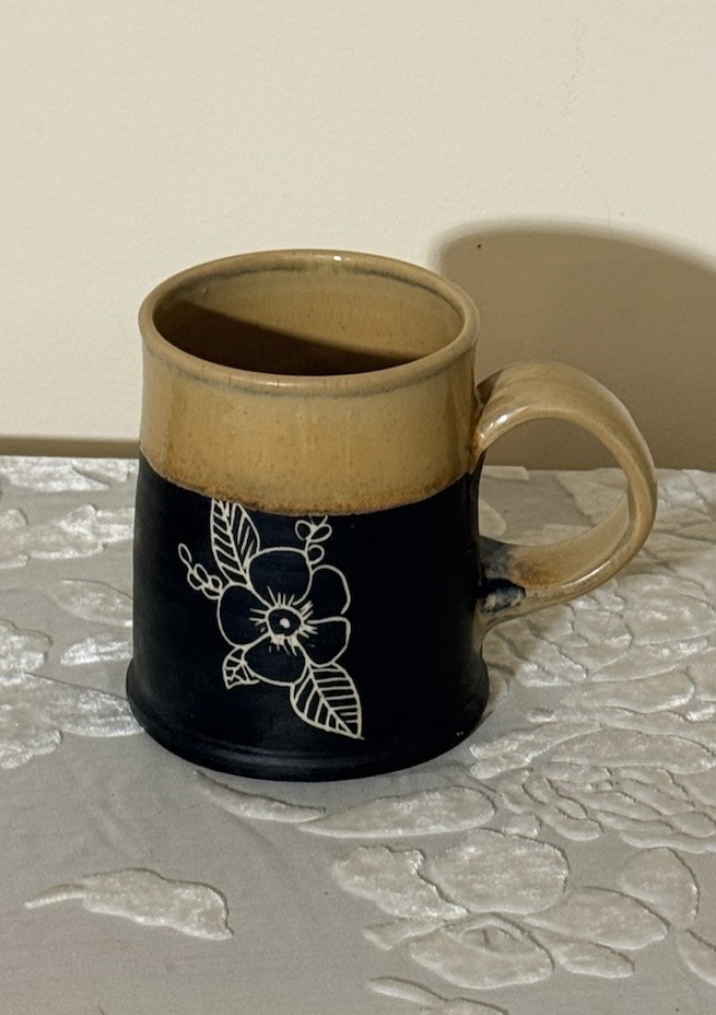 Pitch Pine Pottery Handmade Ceramic Mug Bee Floral