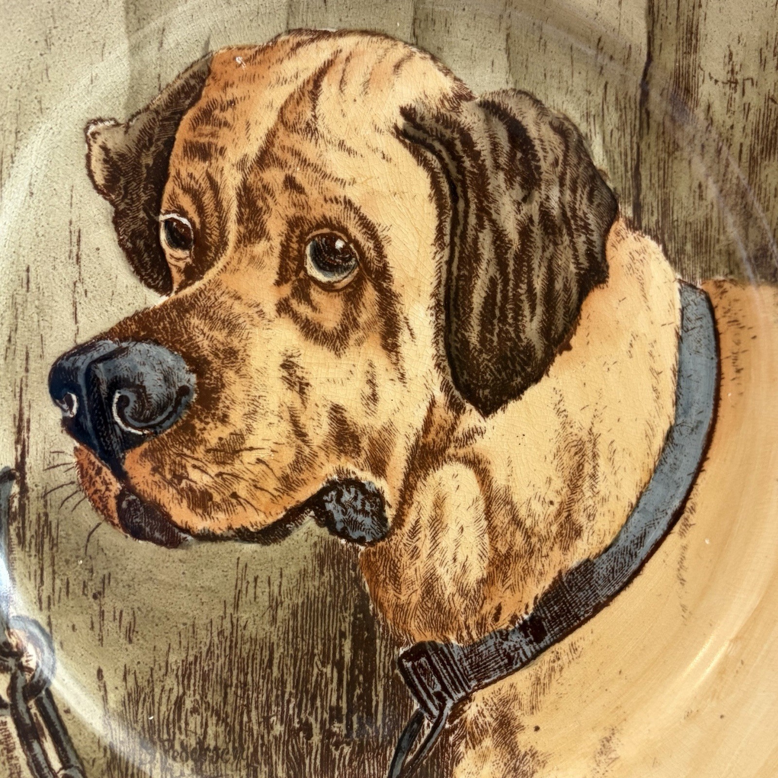 Antique 1905 Cauldon England Dog Cabinet Plates Mastiff Setter G Pedersen Signed