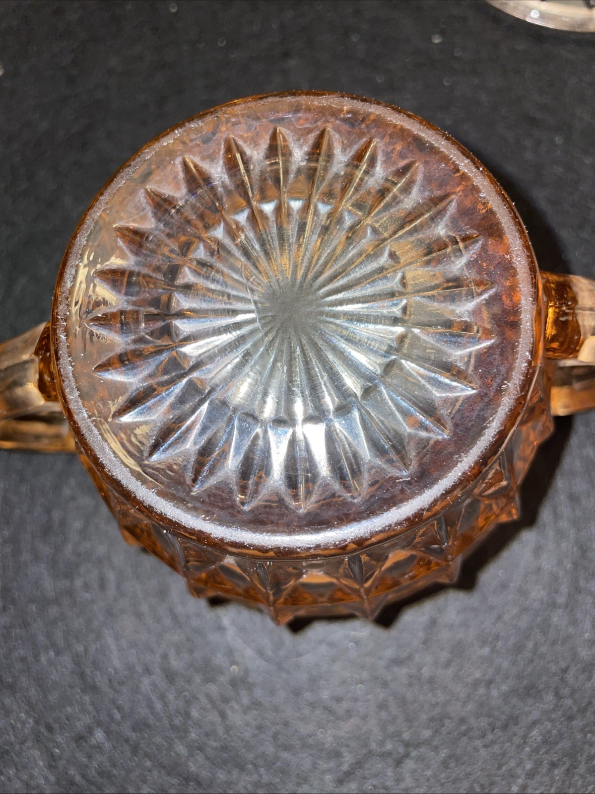 Jeanette Windsor Pink Depression Glass Sugar Bowl & Lid. Pink Diamond Pattern