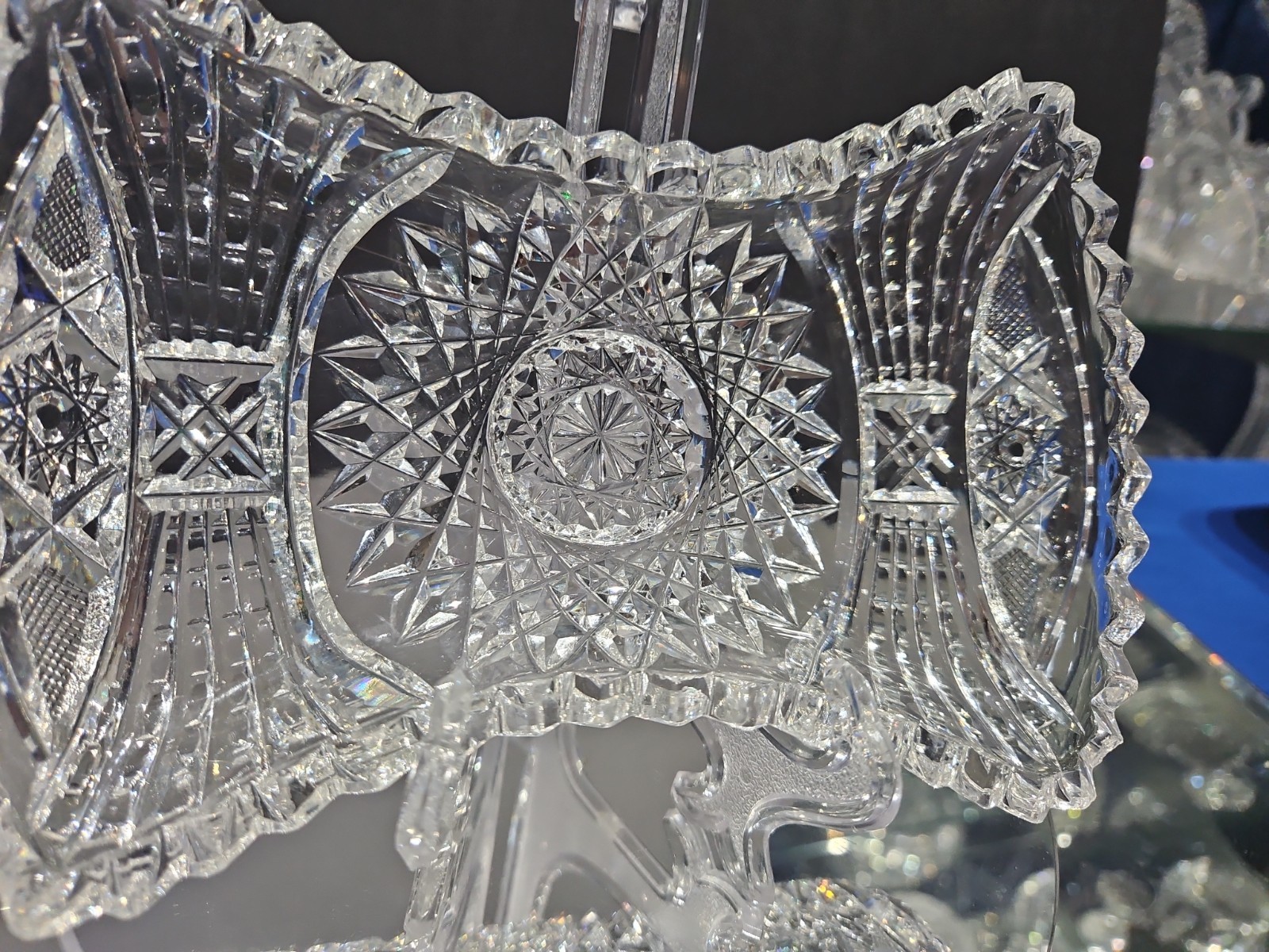 unusual Bonbon Bowl American Brilliant period Cut Glass Crystal Bow tie shape