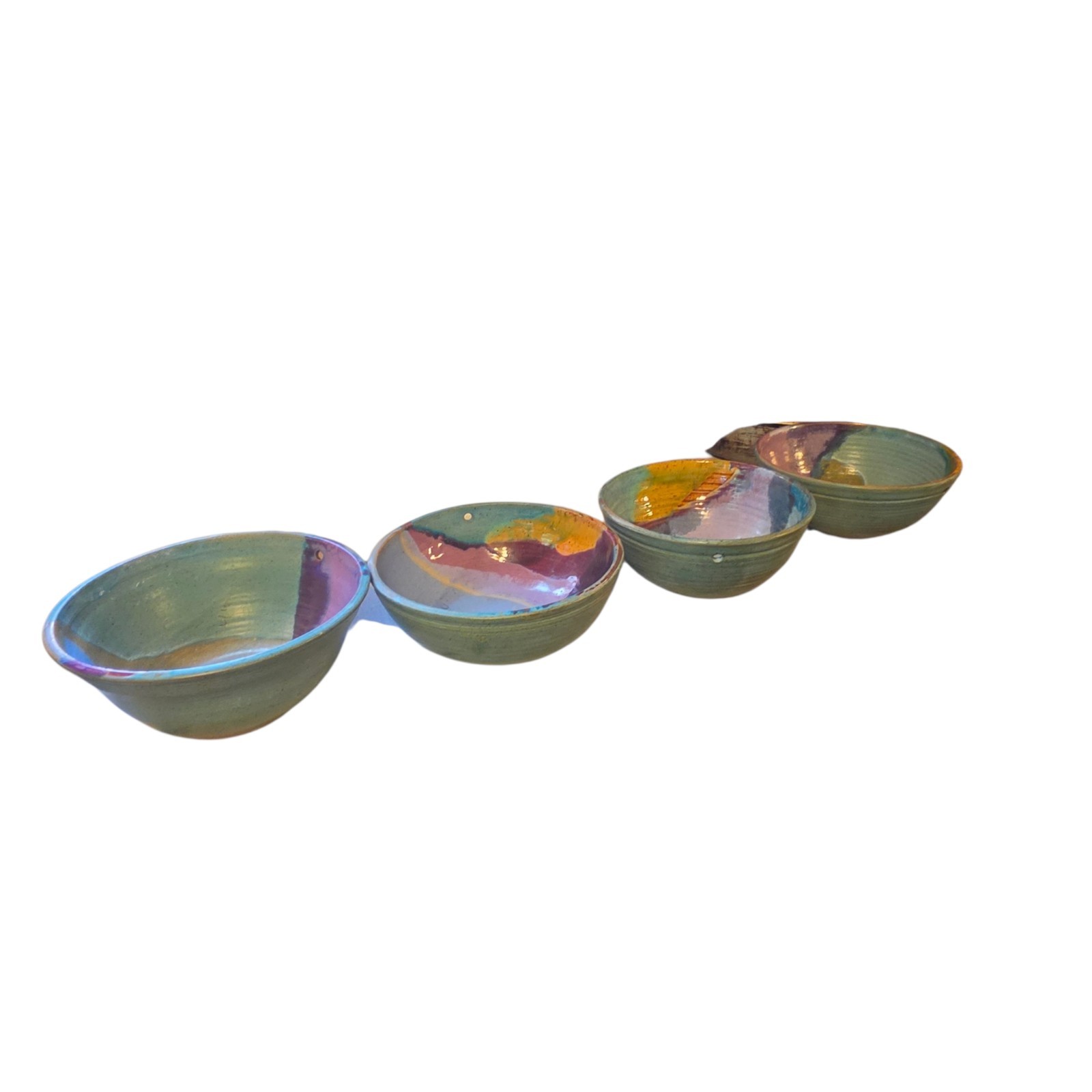 Set 4 Signed Joel Edwards Attributed Studio Pottery Bowls Abstract Glaze 7.25″