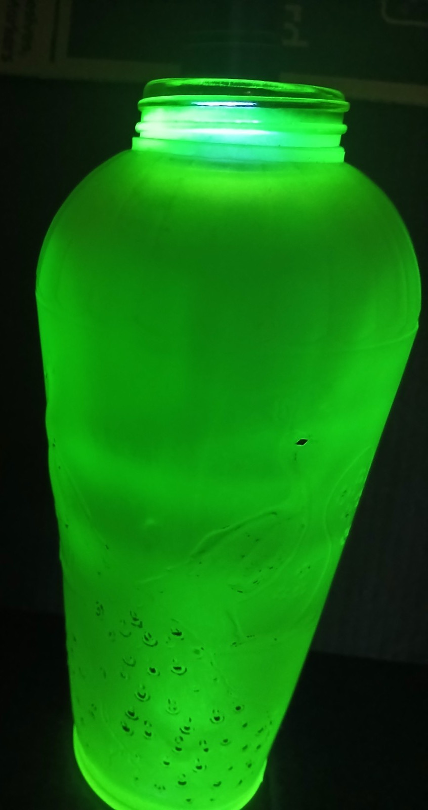 Rare Unusual Frosted Uranium Tall Jar Peacock Embossed 11 1/4″ NO LID