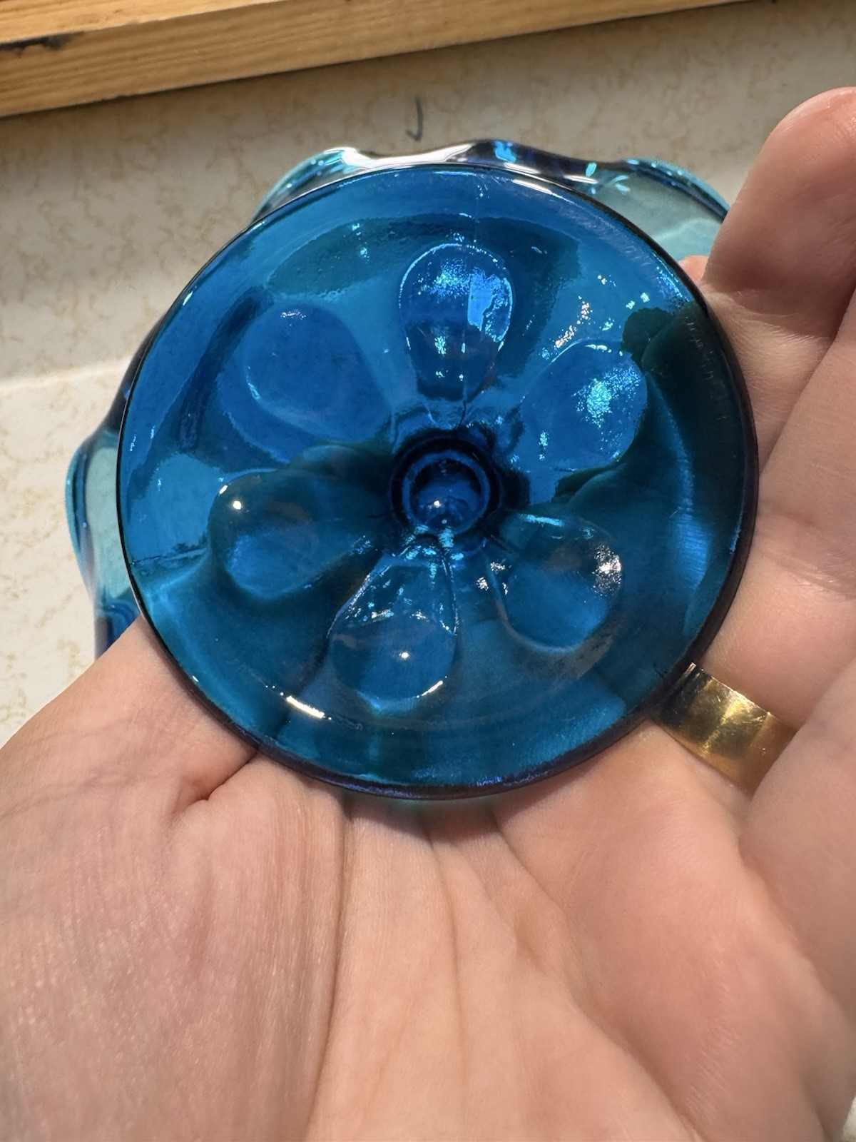 Vtg Viking Glass Bluenique Epic 6 Petal Compote Pedestal Bowl MCM