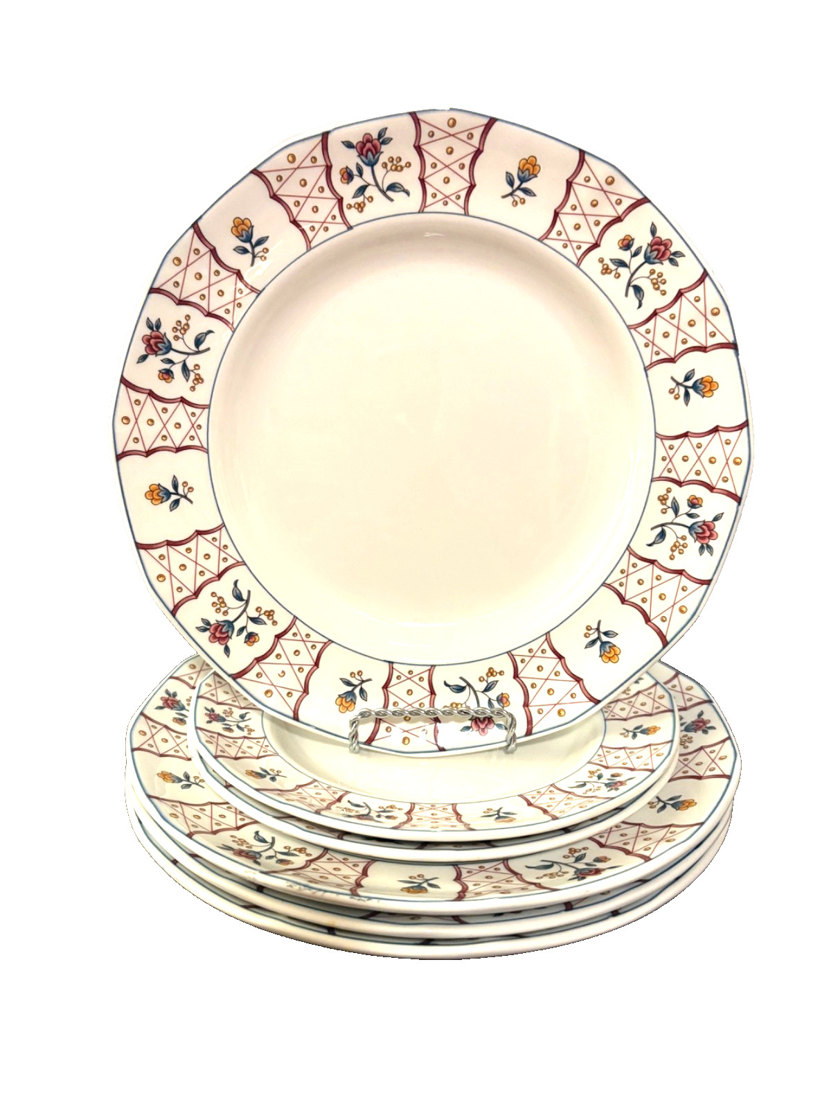 6 Dishes – Adams English Ironstone Anita Pattern 4 Dinner & 2 Salad Plates